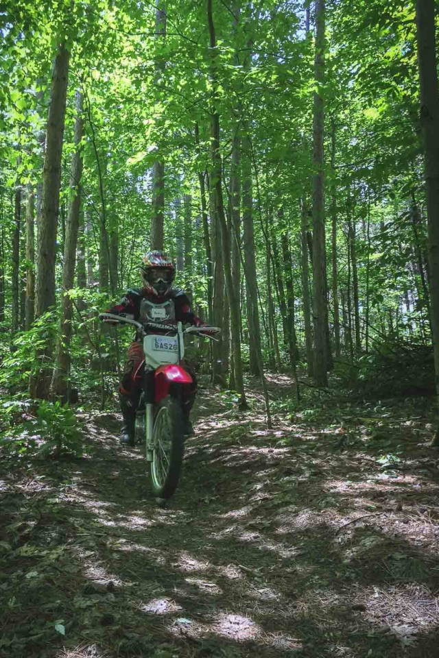 Dirt bike riding through Ganaraska Forest trails