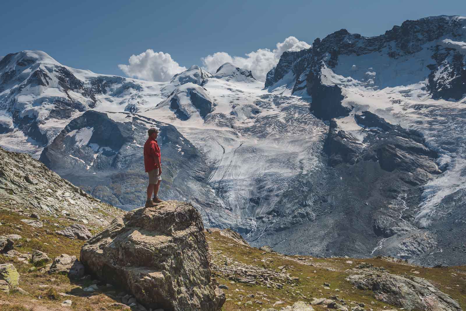 Dave overlooking glaciers near Gornergrat – scenic hiking route from Zermatt