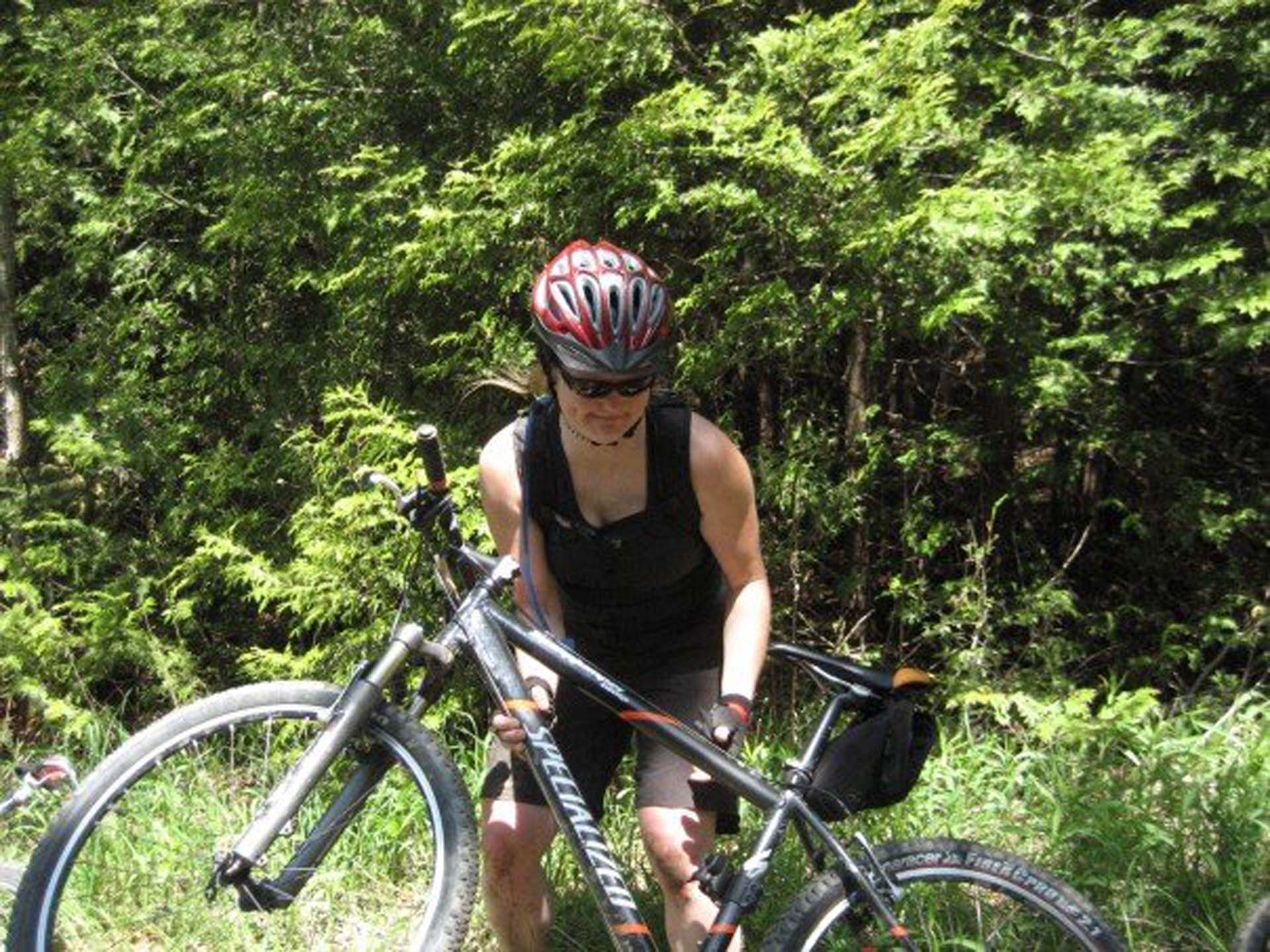 Mountain biker on trail in Hardwood Hills, Ontario