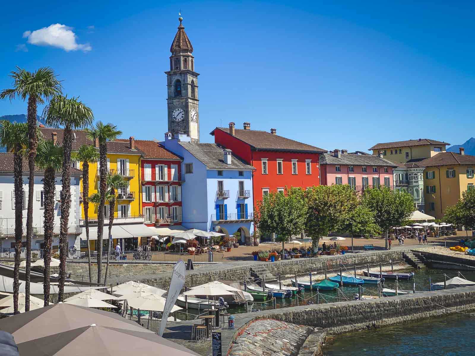 Colorful buildings in Locarno’s lakeside town – southern Switzerland vibes