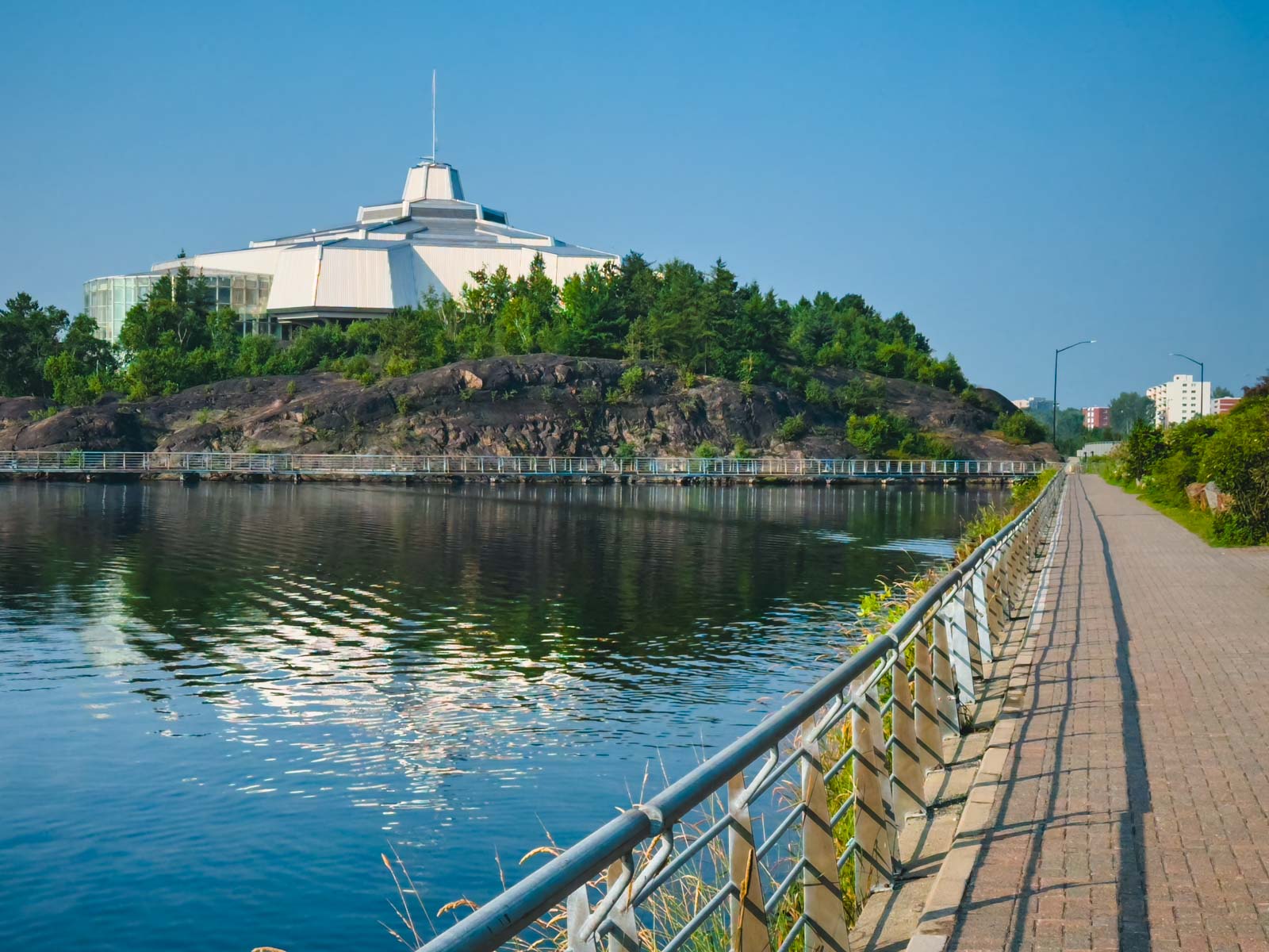 Boardwalk along Ramsey Lake at Bell Park in Sudbury Ontario 