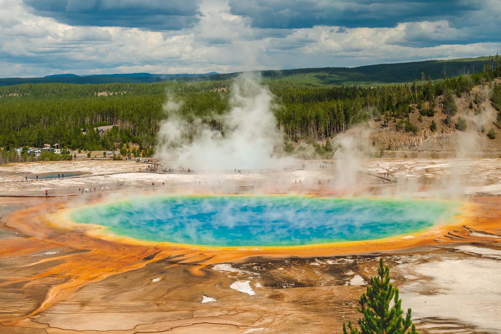 The vibrant colours of the Grand Prismatic Spring in Yellowstone, one of the best national parks to visit in the US.