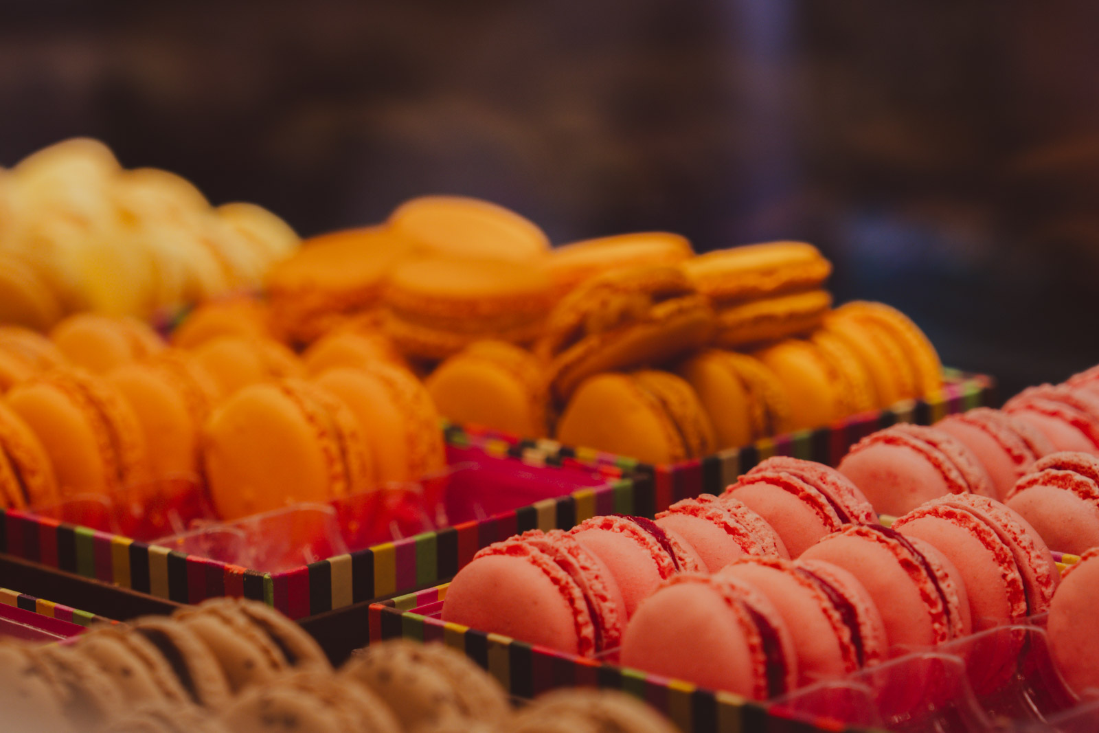The colorful macarons with unique flavors we picked out from a famous Parisian pâtisserie.