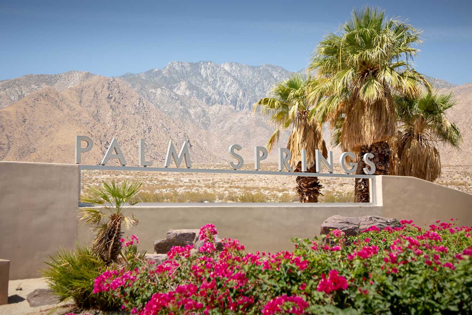 Welcome sign in Palm Springs under sunny October skies