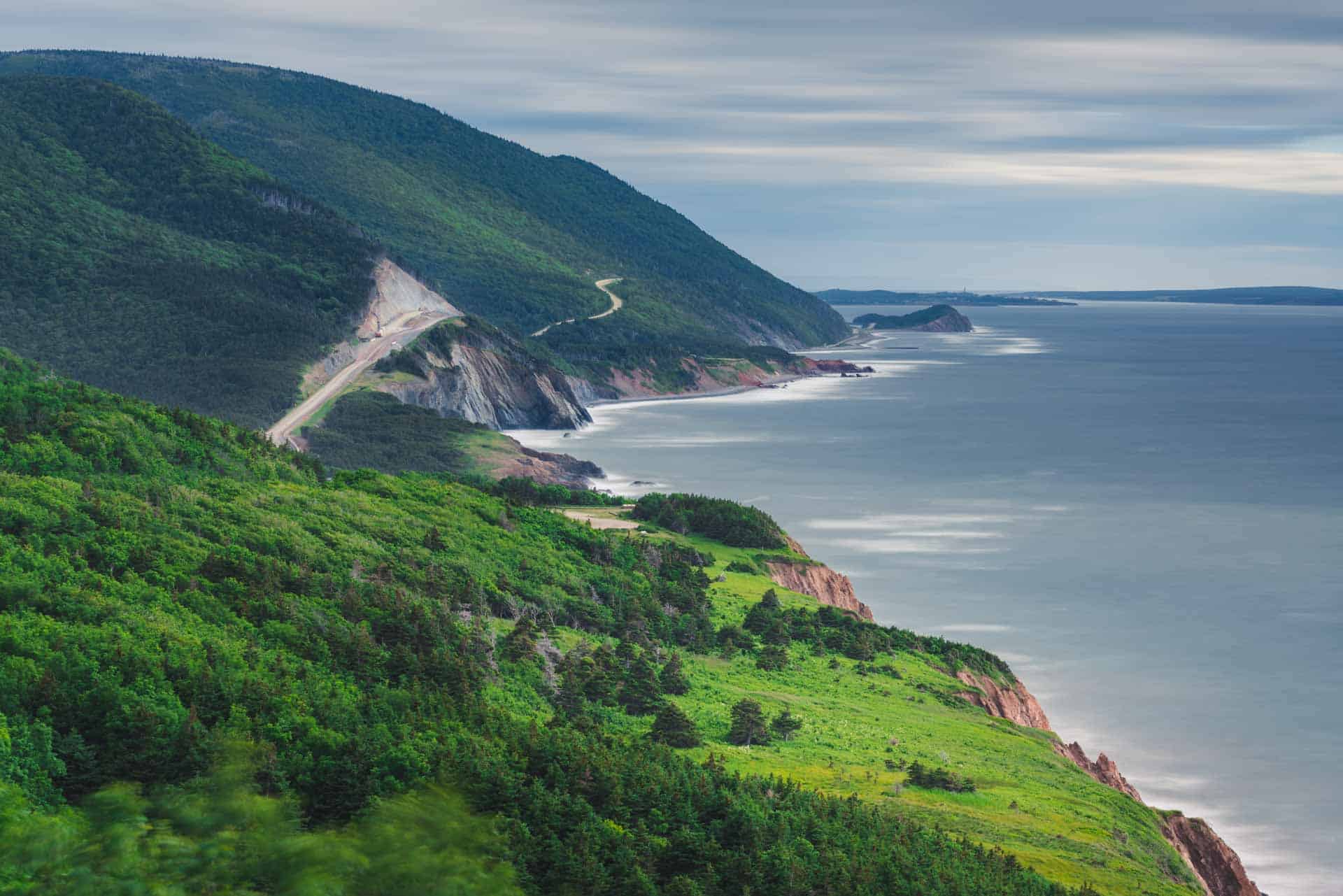 A view down the coastline in Cape Breton in Nova Scotia