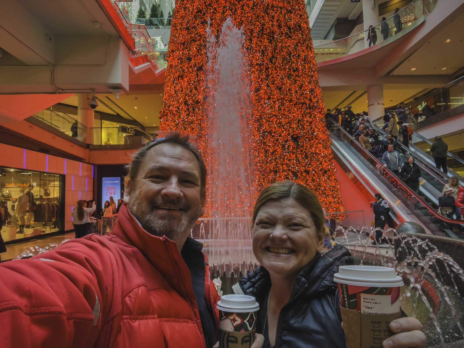Dave and Deb at the Eaton Center in Toronto at Christmas