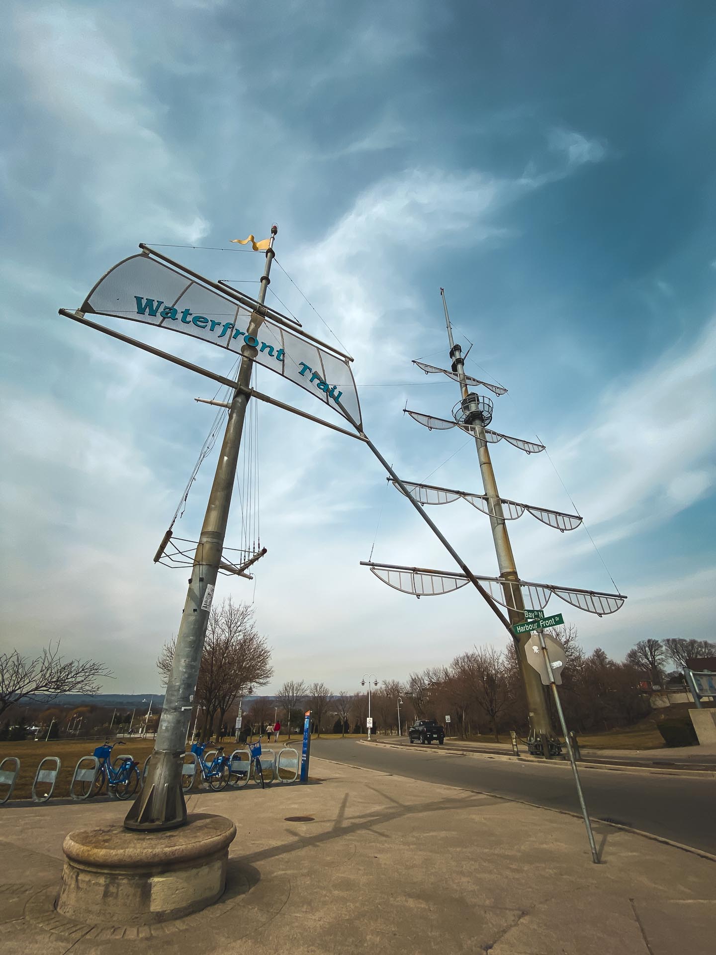 The ships mast entrance to the waterfront trail in Hamilton