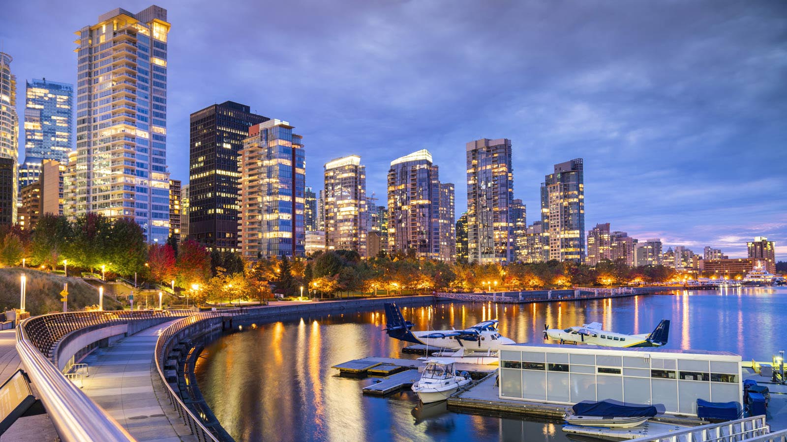 Coal Harbour at dusk near the Cruise Terminal in Vancouver