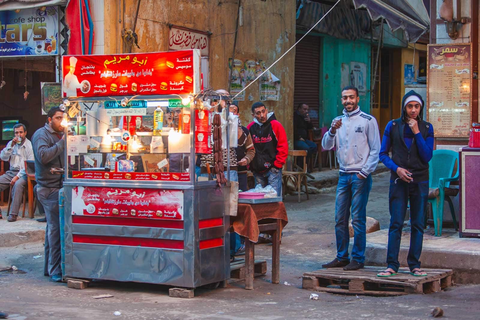 A colourful food stall near the Khan el-Khalili bazaar in Cairo, a popular tourist spot where situational awareness is key.